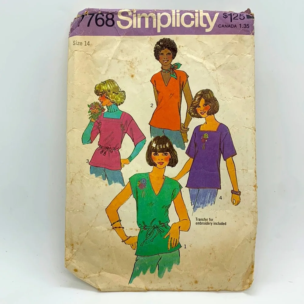 Simplicity Vintage OPEN/CUT Women's Top Completed 7768 Sewing Pattern Size 14